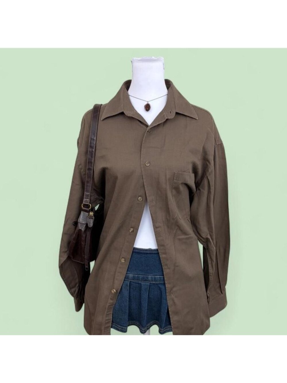 90s brown skater button down shirt
